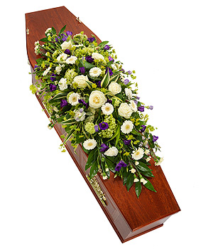 Purple and White Casket Spray